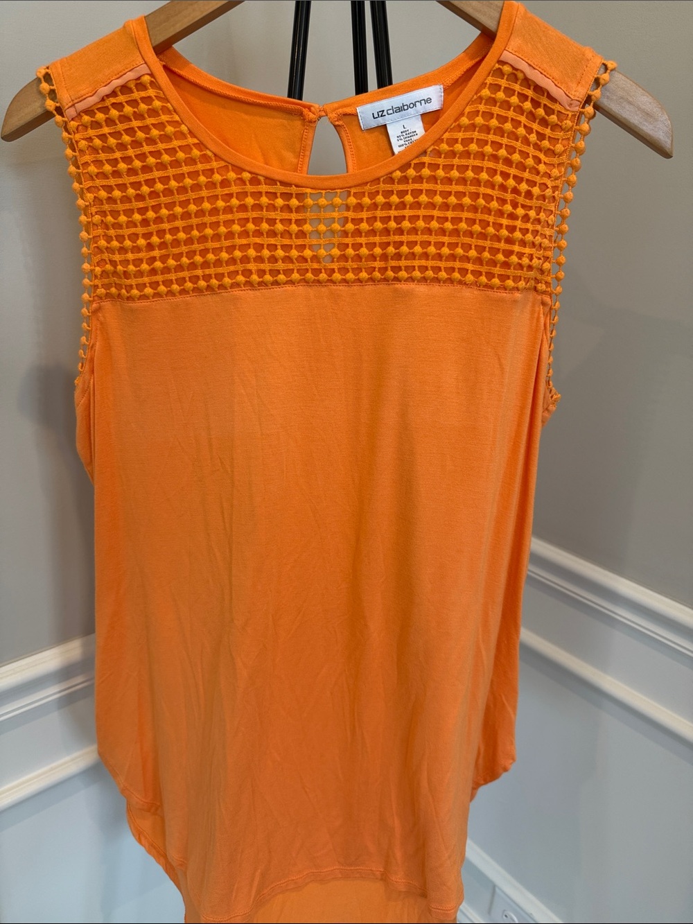 Liz Claiborne Bright Orange Crochet Yoke Tank